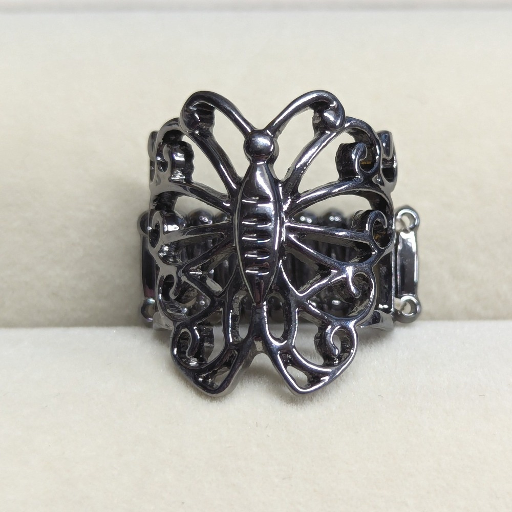 New Butterfly Ring Gunmetal Ornate Filigree Stretch Band Lover Gift Jewelry